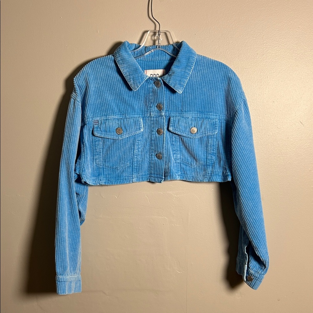 BDG Carissa Corduroy Cropped Jacket Blue Button Closure Size XS 100% Cotton - Picture 1 of 11